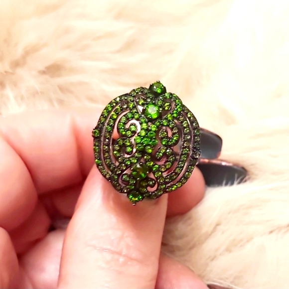1.78CTW Rare Pave Russian Chrome Diopside Sterling Silver Cluster Ring Sz 8 - Picture 7 of 11